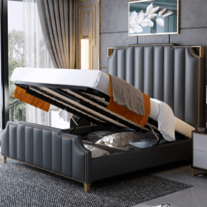 Faux Leather Storage King Bed in Australia – Close-Up Detail View of Storage Compartments