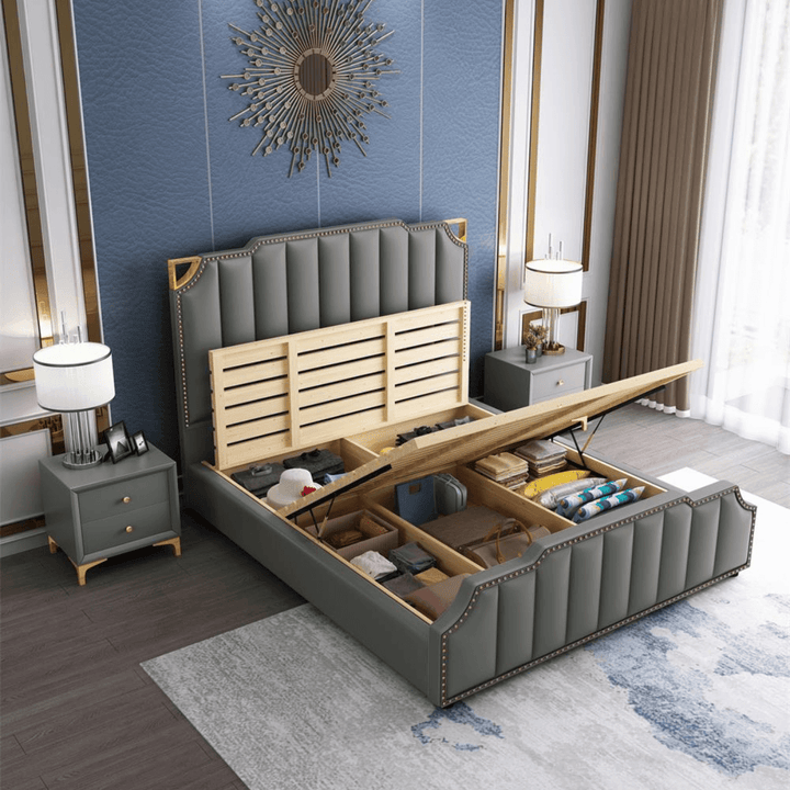 Faux Leather Storage King Bed in Australia – Top View Highlighting Storage Compartments
