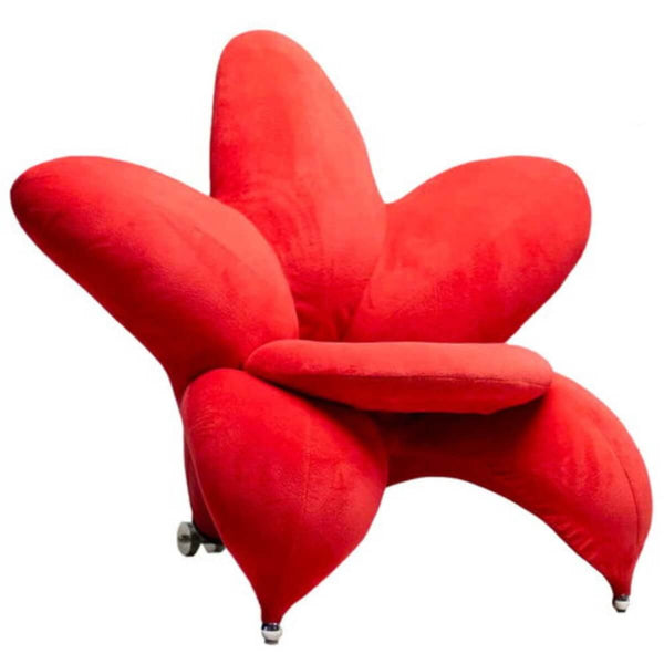 Side front view of flower chair in Australia – colorful floral-patterned designer chair for stylish interiors