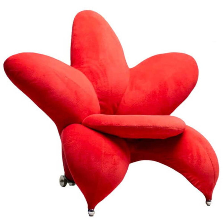 Side front view of flower chair in Australia – colorful floral-patterned designer chair for stylish interiors