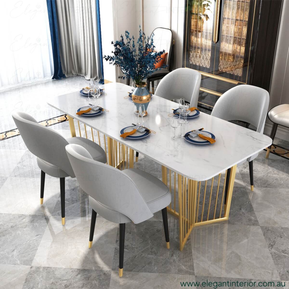 Frances-Marble Dining Table with Stainless Steel Base