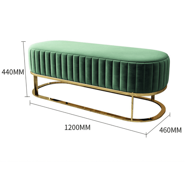 Green Velvet Oval Bench with Gold Base in Australia – Dimensions of Elegant Seating