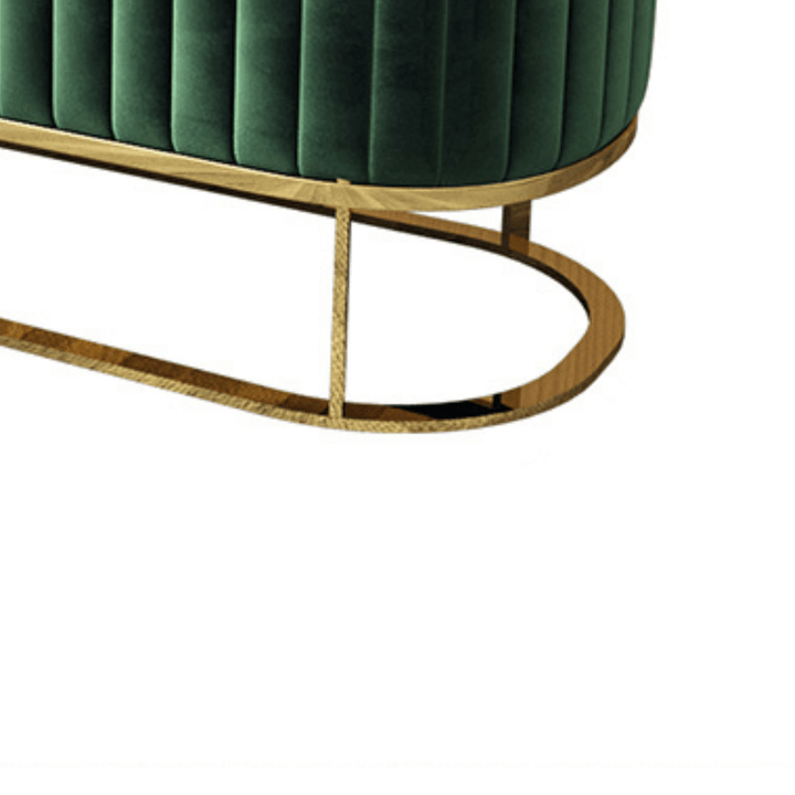 Green Velvet Oval Bench with Gold Base in Australia – Side Detail View of Elegant Seating