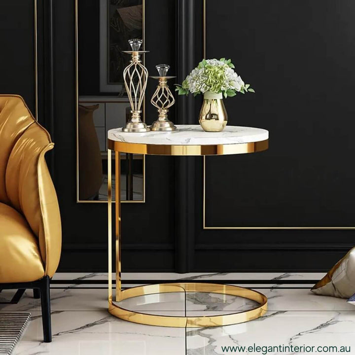 Harper Gold Side Table – Side View of Elegant Interior Furniture Piece in Australia