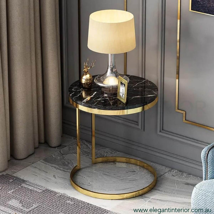 Harper Gold Side Table with Marble Top – Top View of Elegant Interior Furniture Australia