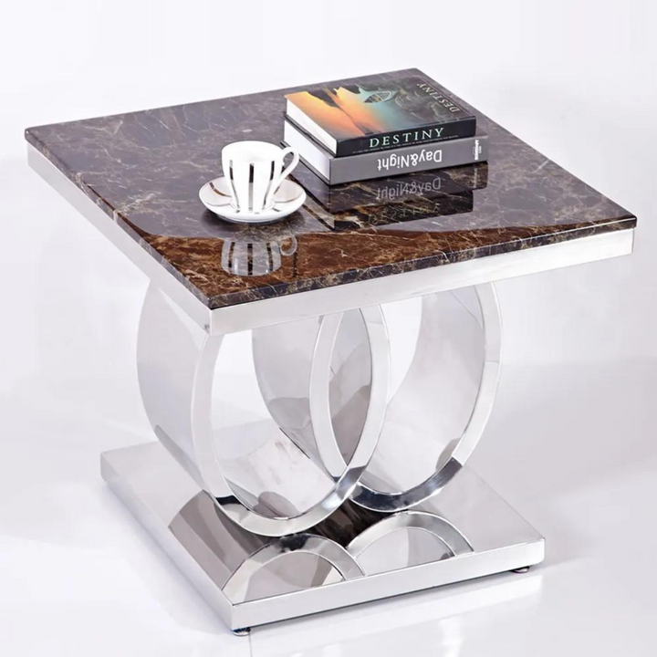 Top view of Hope Gold steel base side table, showcasing sleek surface and elegant gold finish