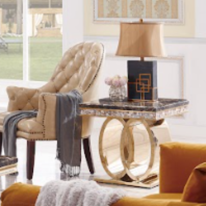 Hope Gold steel base side table in living room, modern design with elegant gold finish