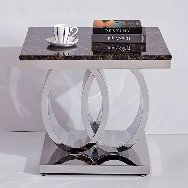 Front view of Hope Gold steel base side table, featuring sleek modern design and gold finish