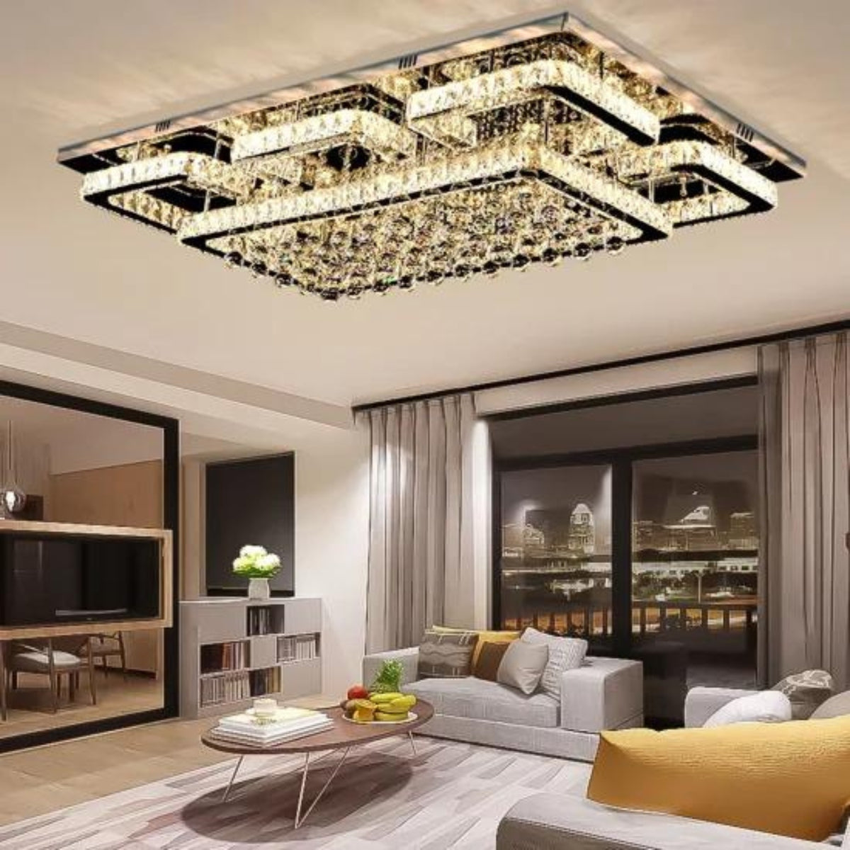 Imperial chandelier in elegant Australian living room interior with luxurious classic style
