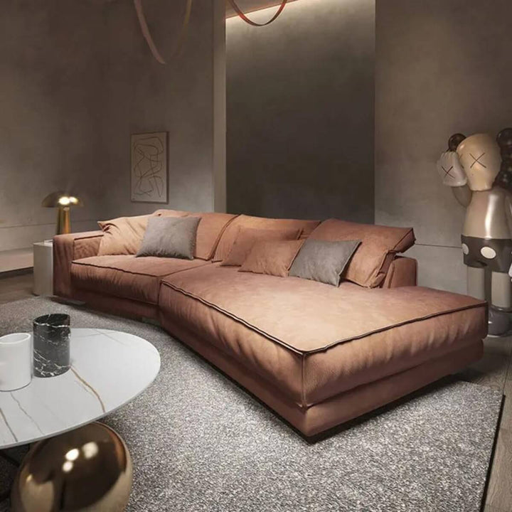 Side view of Italian gray fabric sofa in Australia – contemporary design with soft upholstery and comfortable seating