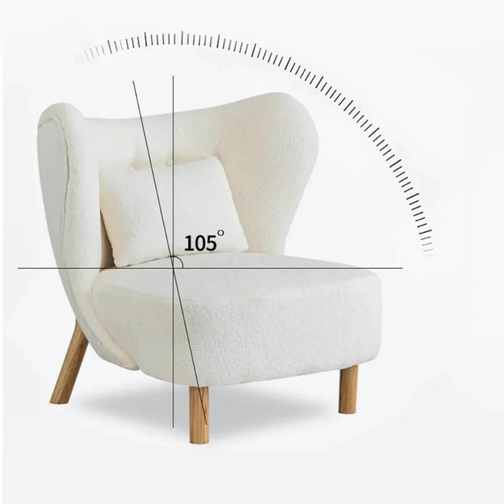 Lamb wool accent armchair in Australia shown at 105-degree angle highlighting ergonomic design