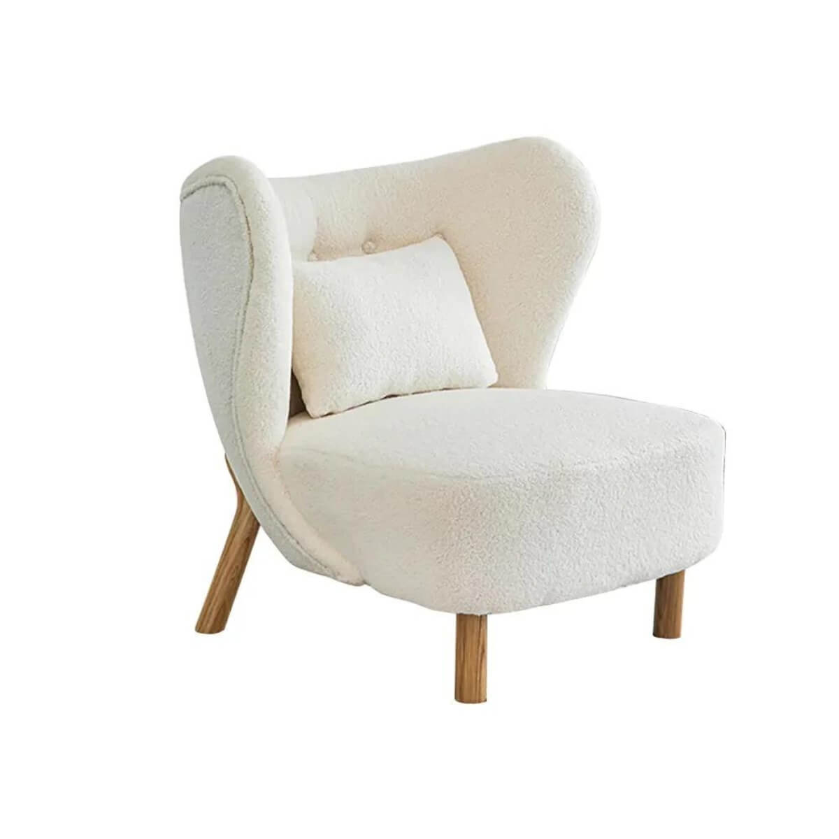 Side view of white lamb wool accent armchair in Australia showcasing cozy texture and design