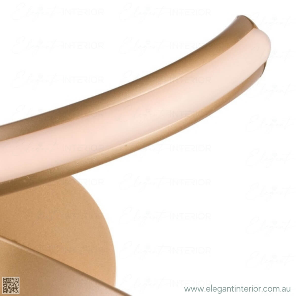 Diagram of Lara gold spiral LED wall light showing design and dimensions in elegant interior
