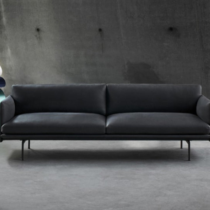 Front detail view of premium leather sofa set – close-up of stitching, texture, and luxurious finish