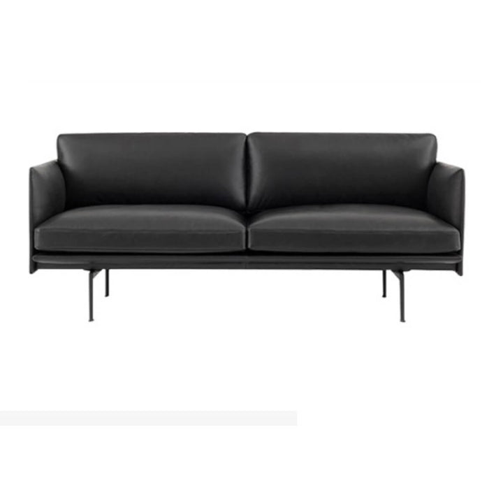 Front view of premium black leather sofa set – luxurious modern seating with elegant design and high-quality finish