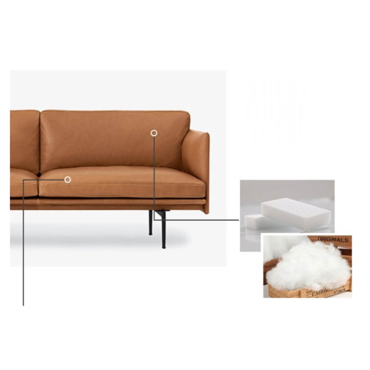 Side foam detail view of premium leather sofa set – close-up of cushioning and interior support structure