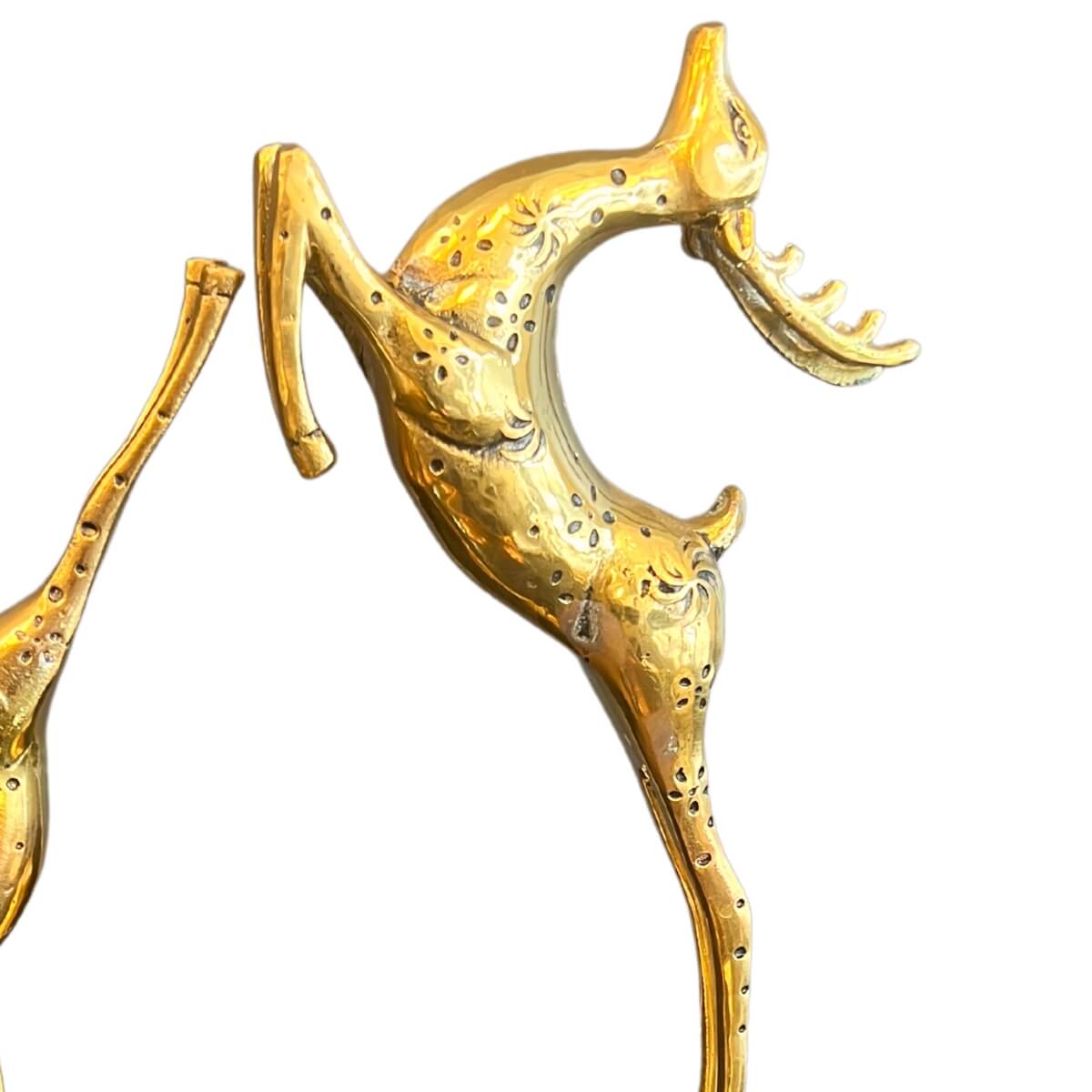Close view of premium brass deer figurine – detailed craftsmanship highlighting polished metallic texture