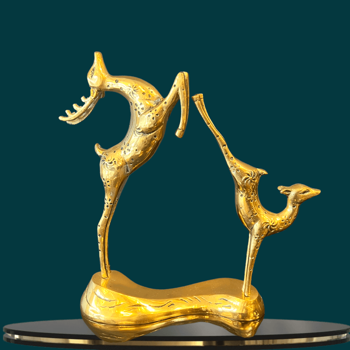 Front view of premium brass deer figurine – intricate detailing with polished metallic finish for elegant decor