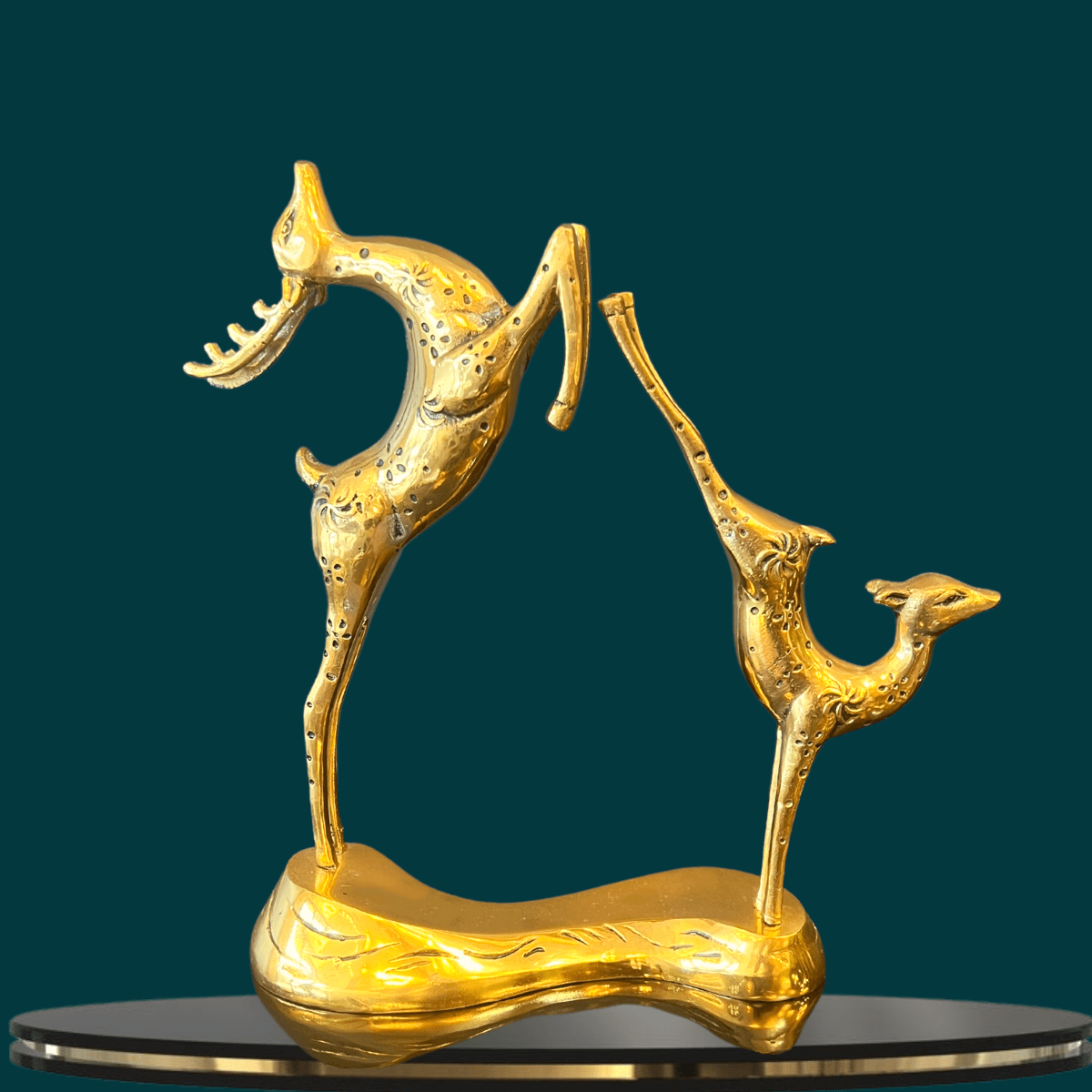 Front view of premium brass deer figurine – detailed craftsmanship with elegant metallic finish