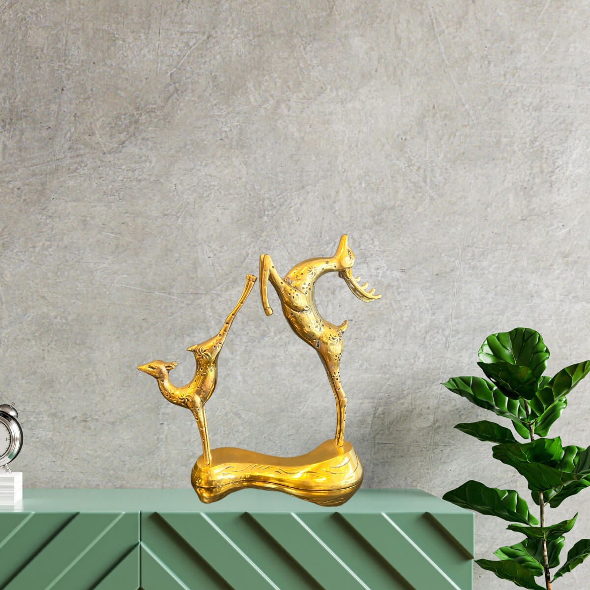 Front view of premium brass deer figurine – elegant design with detailed features and shiny brass finish