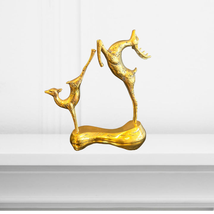 Front view of premium brass deer figurine – finely detailed craftsmanship with polished golden brass finish