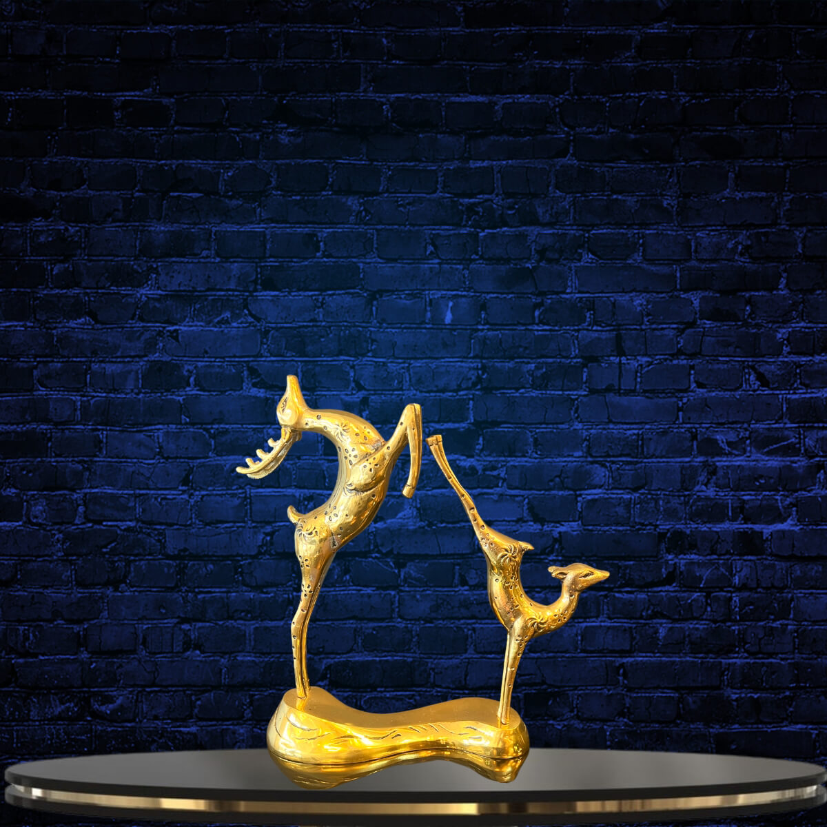 Front view of premium brass deer figurine – elegant and detailed design with smooth polished brass finish