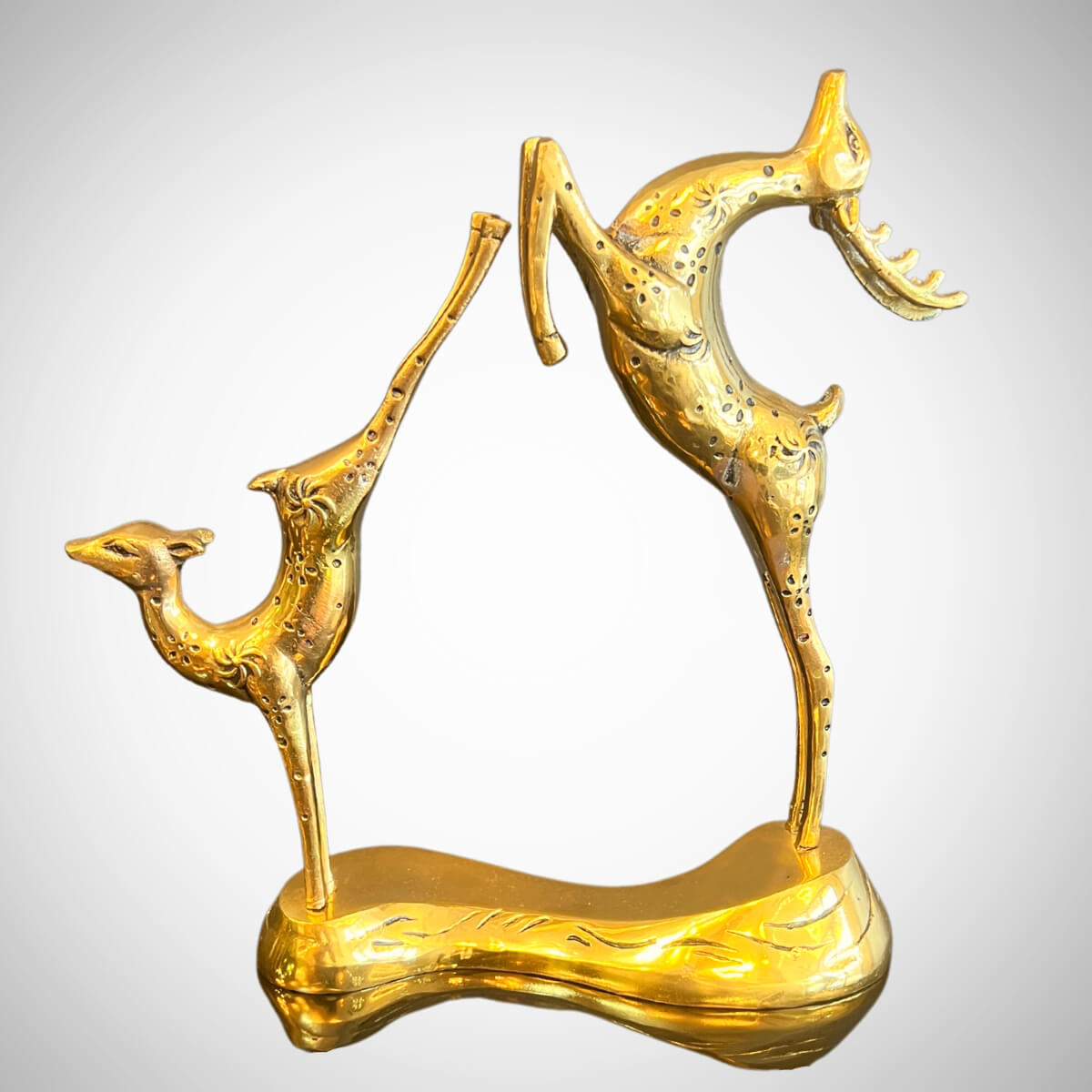 Front view of premium brass deer figurine – detailed craftsmanship with elegant metallic finish