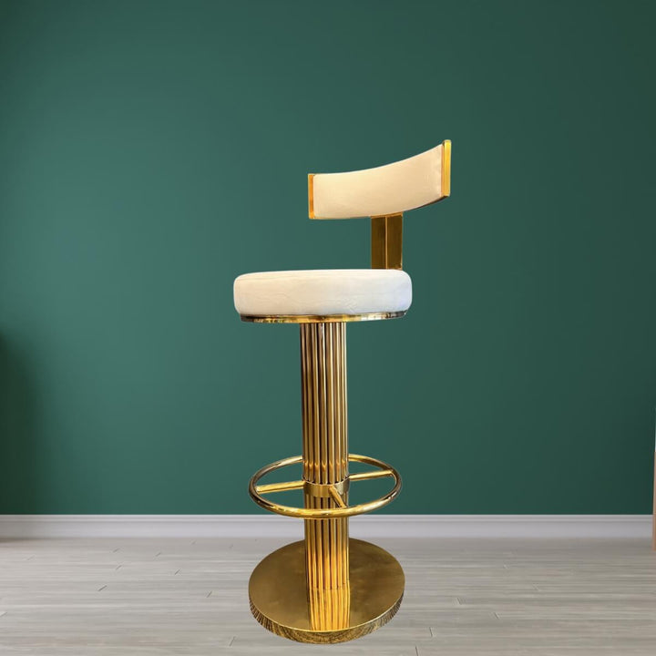 Side front view of Luxury Tina bar stool in elegant Australian interior – stylish and comfortable with polished finish