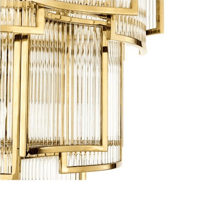 Detail lower view of Maddox chrome ceiling light in Australia with golden finish – refined craftsmanship and elegance