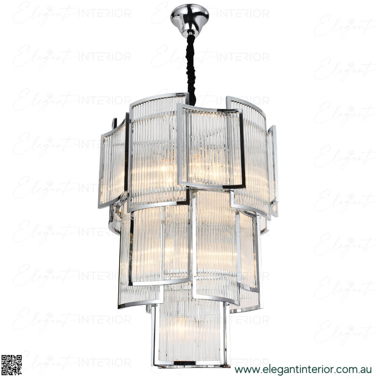 Front view of Maddox Chrome Chandelier light – modern luxury design with sleek chrome finish
