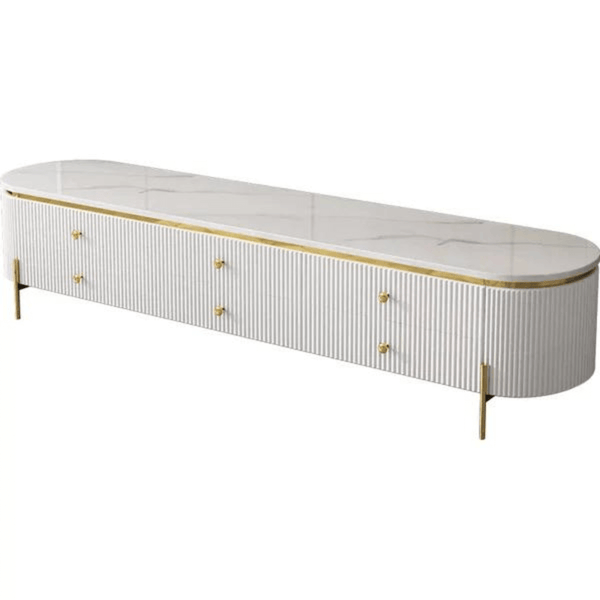 Front side view of marble TV table in Australia – elegant design with premium marble top and sleek finish