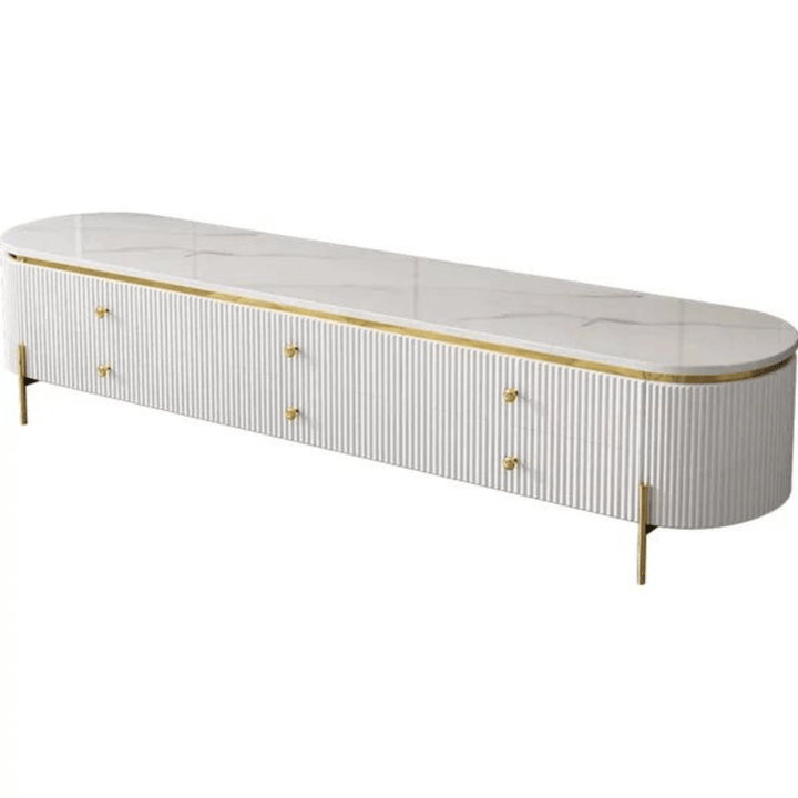 Front side view of marble TV table in Australia – elegant design with premium marble top and sleek finish