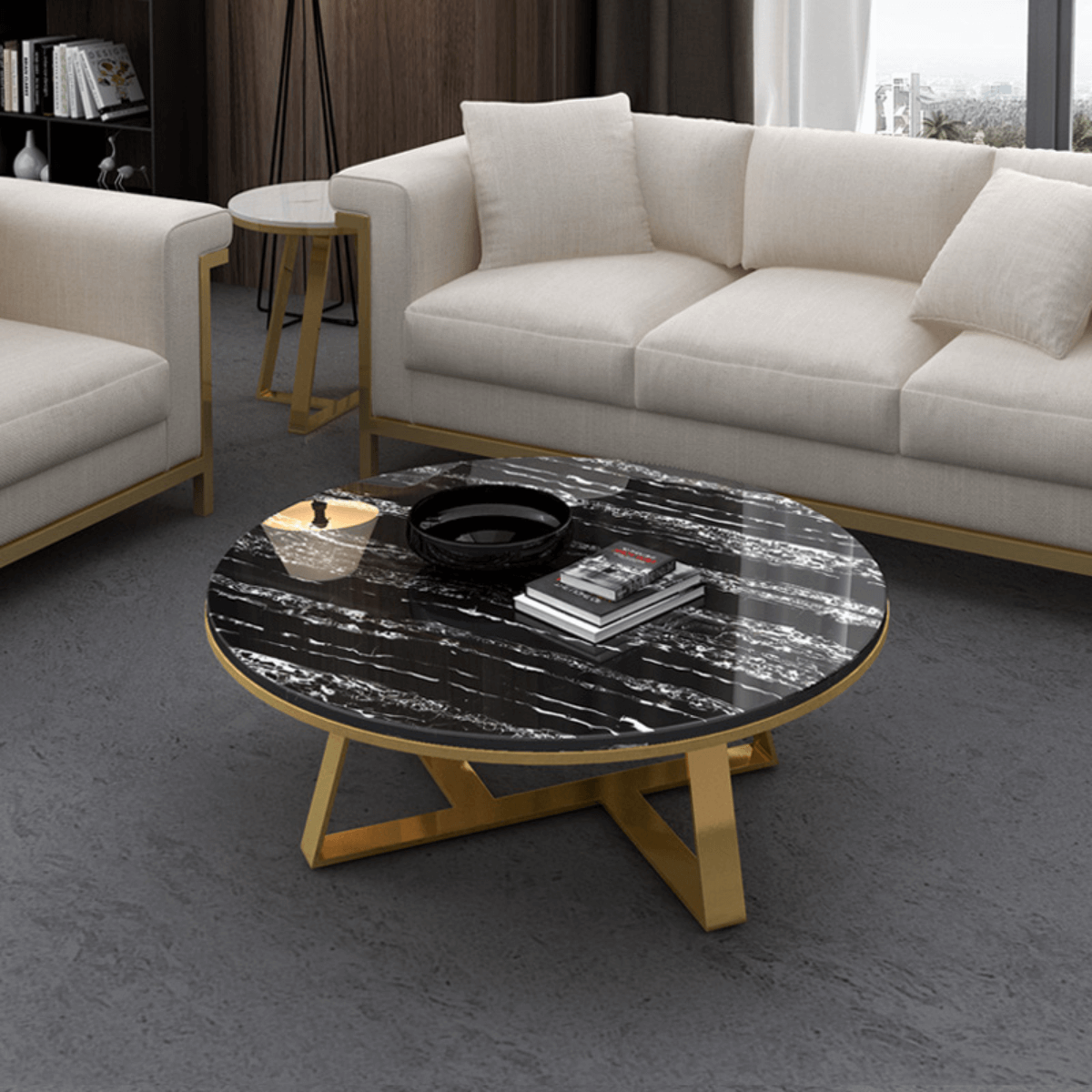 Marble Top Coffee and Side Table in Australia – Living Room View of Elegant Furniture Set
