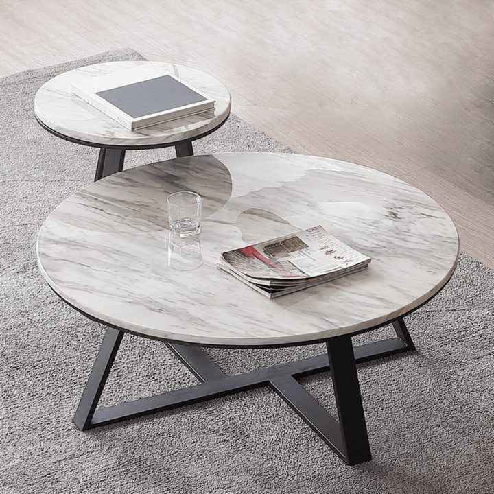 Marble Top Coffee and Side Table – Side View of Elegant and Modern Living Room Furniture