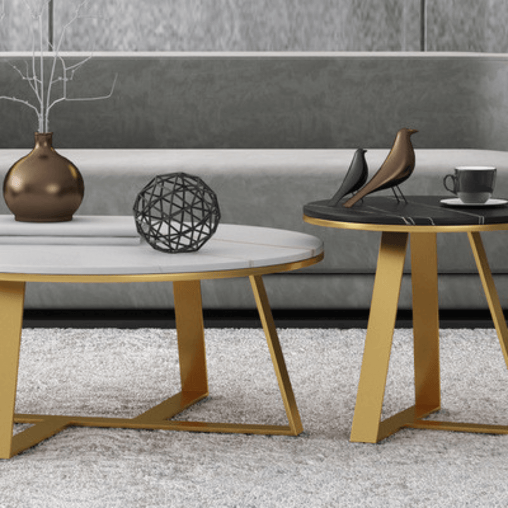 Marble Top Coffee and Side Table in Australia – Front View in Elegant Living Room Setup