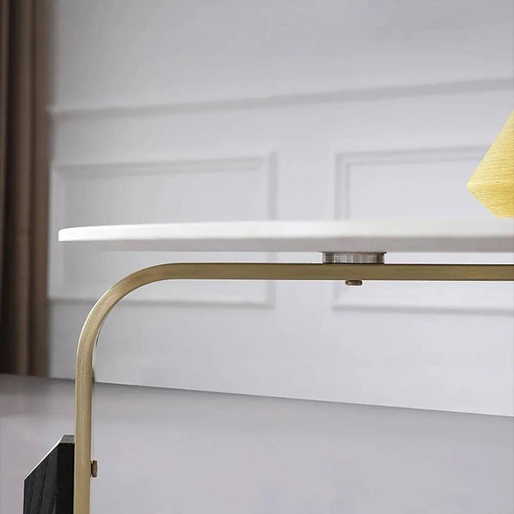 Detail view of stand and marble top of coffee table in Australia – close-up of polished stone surface and sturdy base