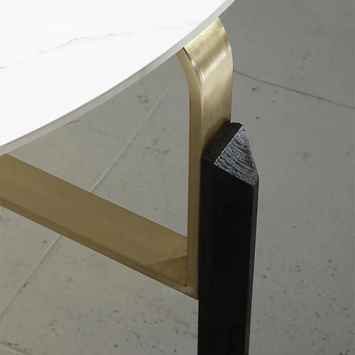 Side view of marble top coffee table in Australia – sleek polished stone surface with sturdy modern base