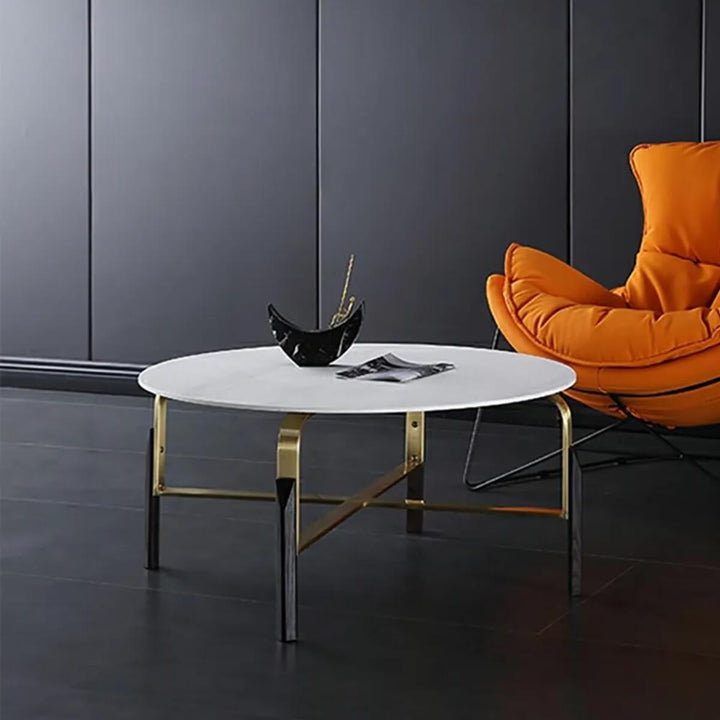 Front view of marble top coffee table in Australia – elegant polished stone surface with modern base design