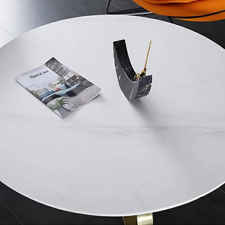 Top view of marble top coffee table – polished stone surface with sleek modern design