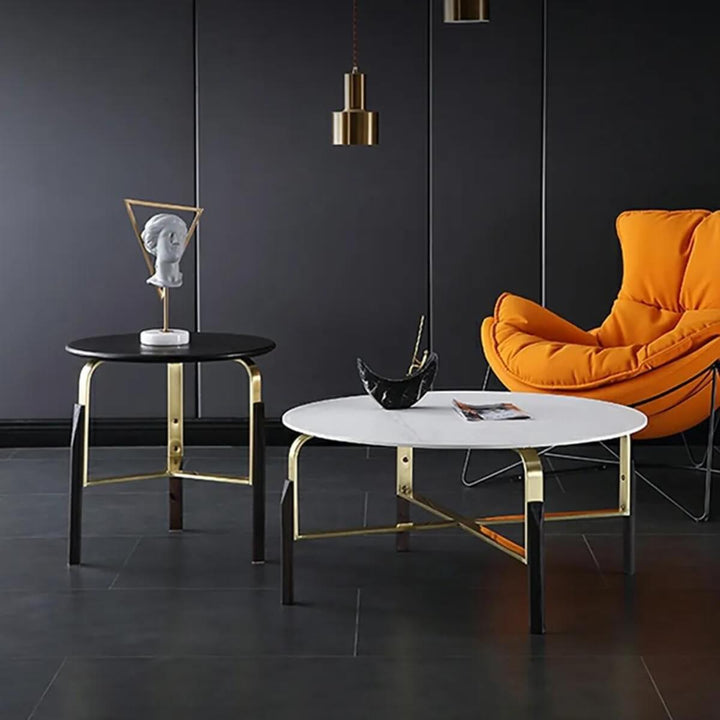 Front view of marble top coffee table in Australia – elegant polished stone surface with modern base