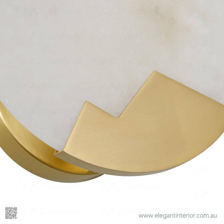 Detail view of Marmar wall light, showcasing natural Spanish marble and copper craftsmanship