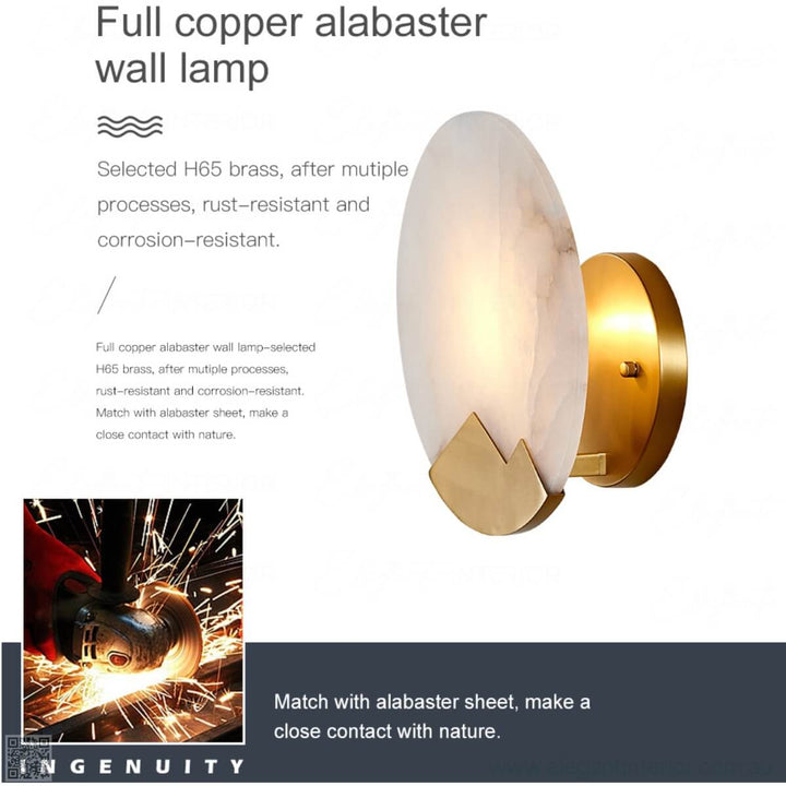 Marmar full copper alabaster wall lamp with rust-resistant brass, elegant marble interior light