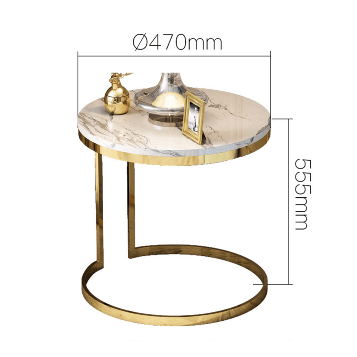 Dimension view of Mia side table in Australia, showing height, width, and depth measurements