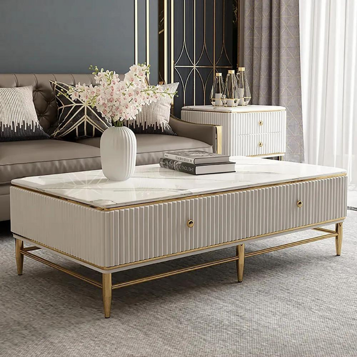 Side view of Mina coffee table in Australia living room, modern design with sleek finish
