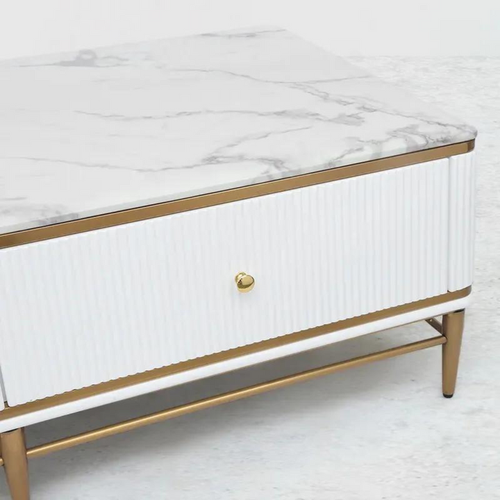 Detail view of Mina coffee table in Australia, highlighting smooth surface and fine craftsmanship