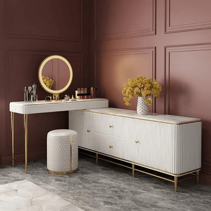 Mina white makeup table with LED mirror, modern vanity design (stool not included)