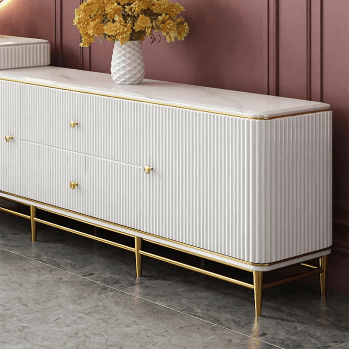 Mina white makeup table with LED mirror, sleek modern vanity setup (stool not included)