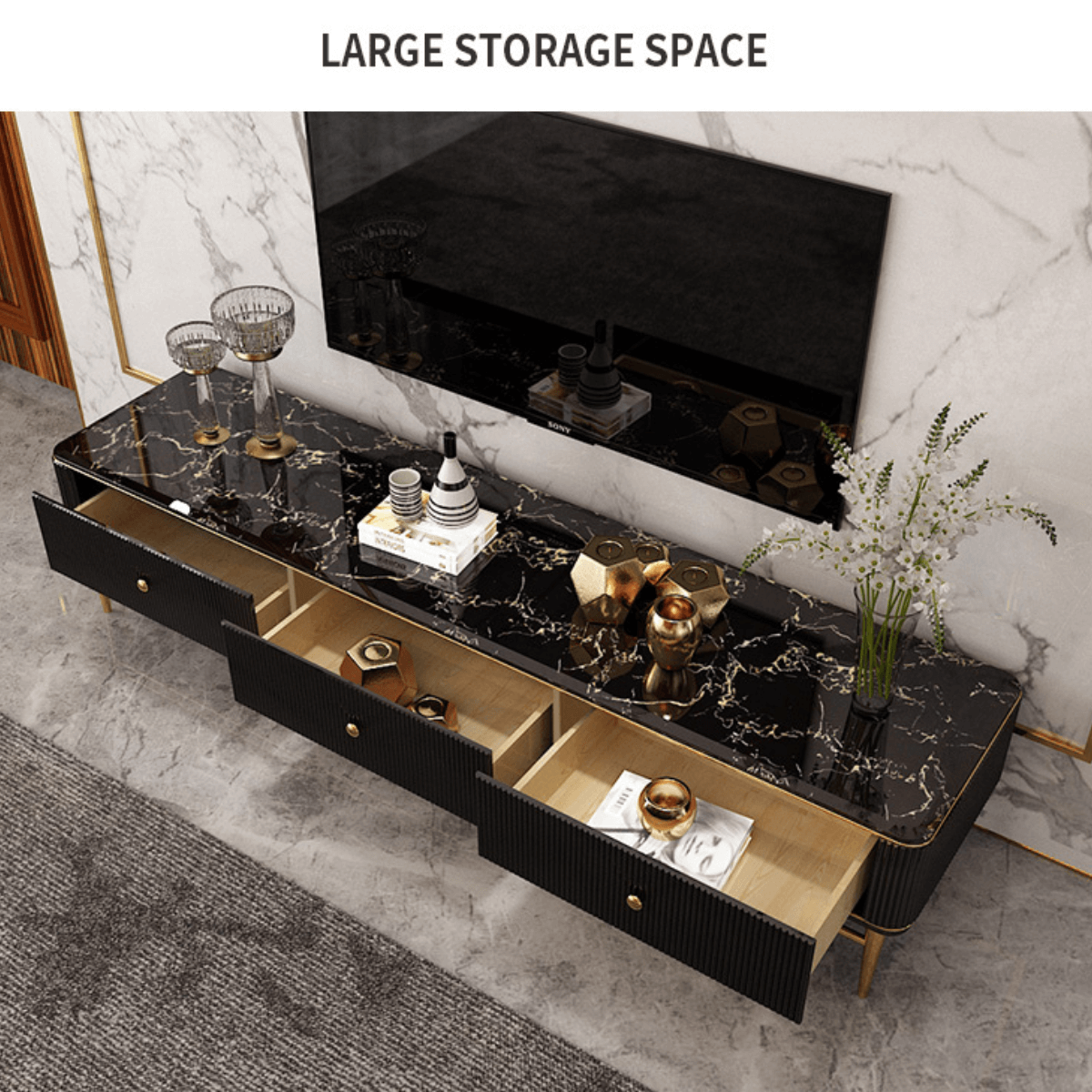 Side view of Mina TV cabinet in Australia, modern design with ample storage space