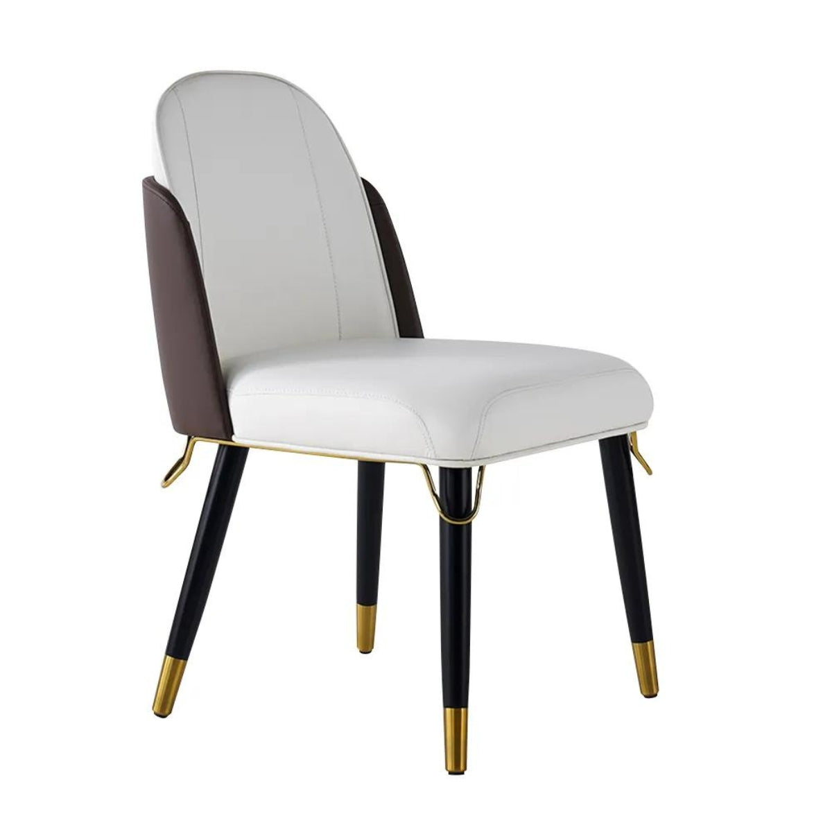 Side view of modern beige and black dining room chairs with sleek, contemporary style