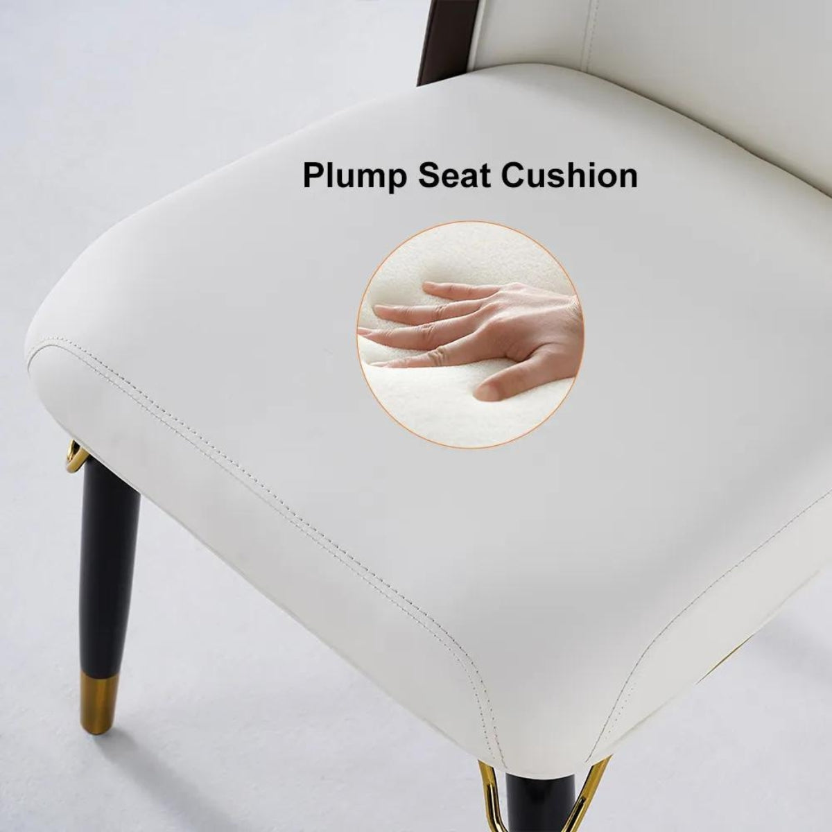 Modern beige and black dining chairs with plump seat cushions for added comfort